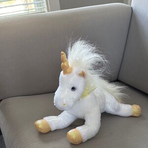 White and Gold Stuffed Unicorn Toy